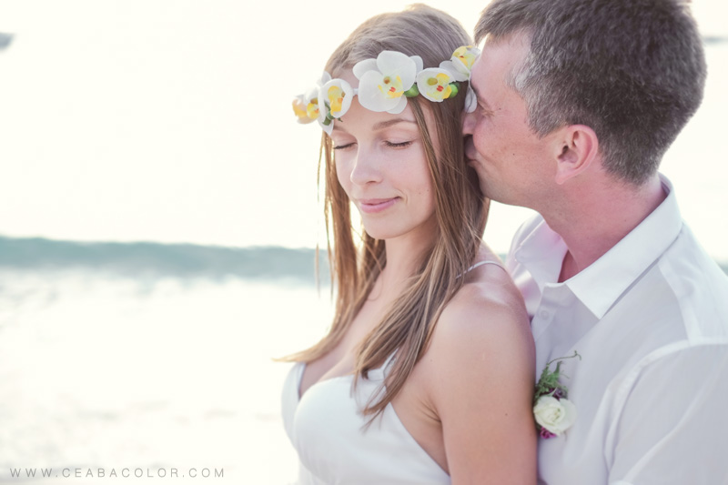 intimate boracay beach wedding russian flower crown sunset