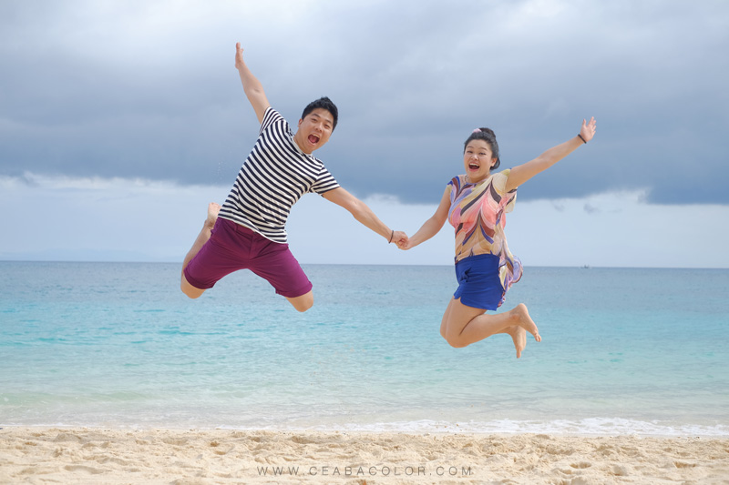 Puka beach Boracay prenup prewedding couple jump shot with fujifilm x-t1